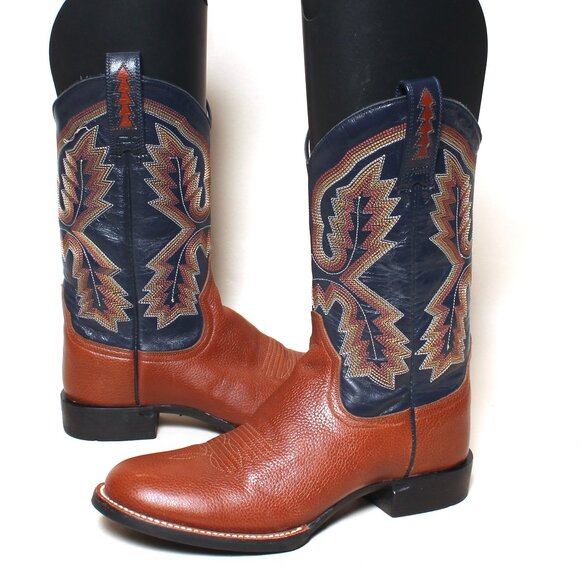 Womens Ariat Boots Size 6 B Brown & Blue Leather Cowgirl Western Boot - Picture 1 of 8